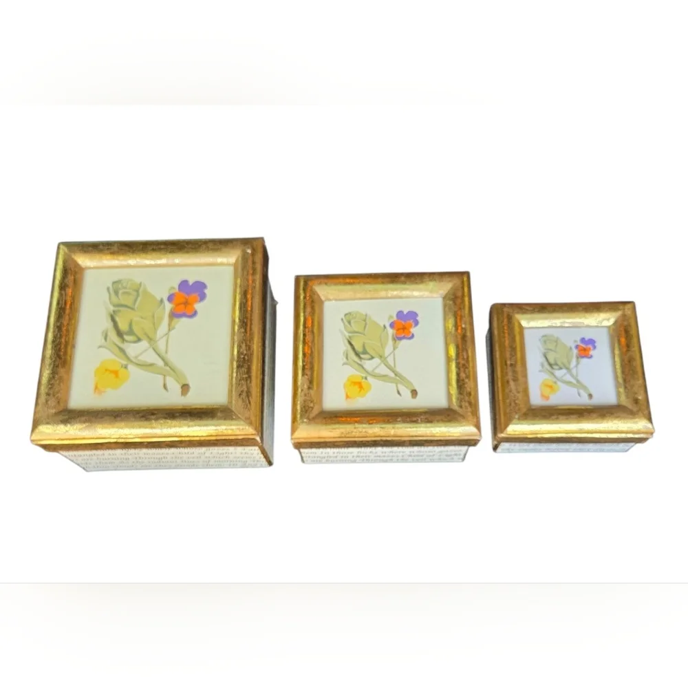 Gold Triple Frame with Floral Art